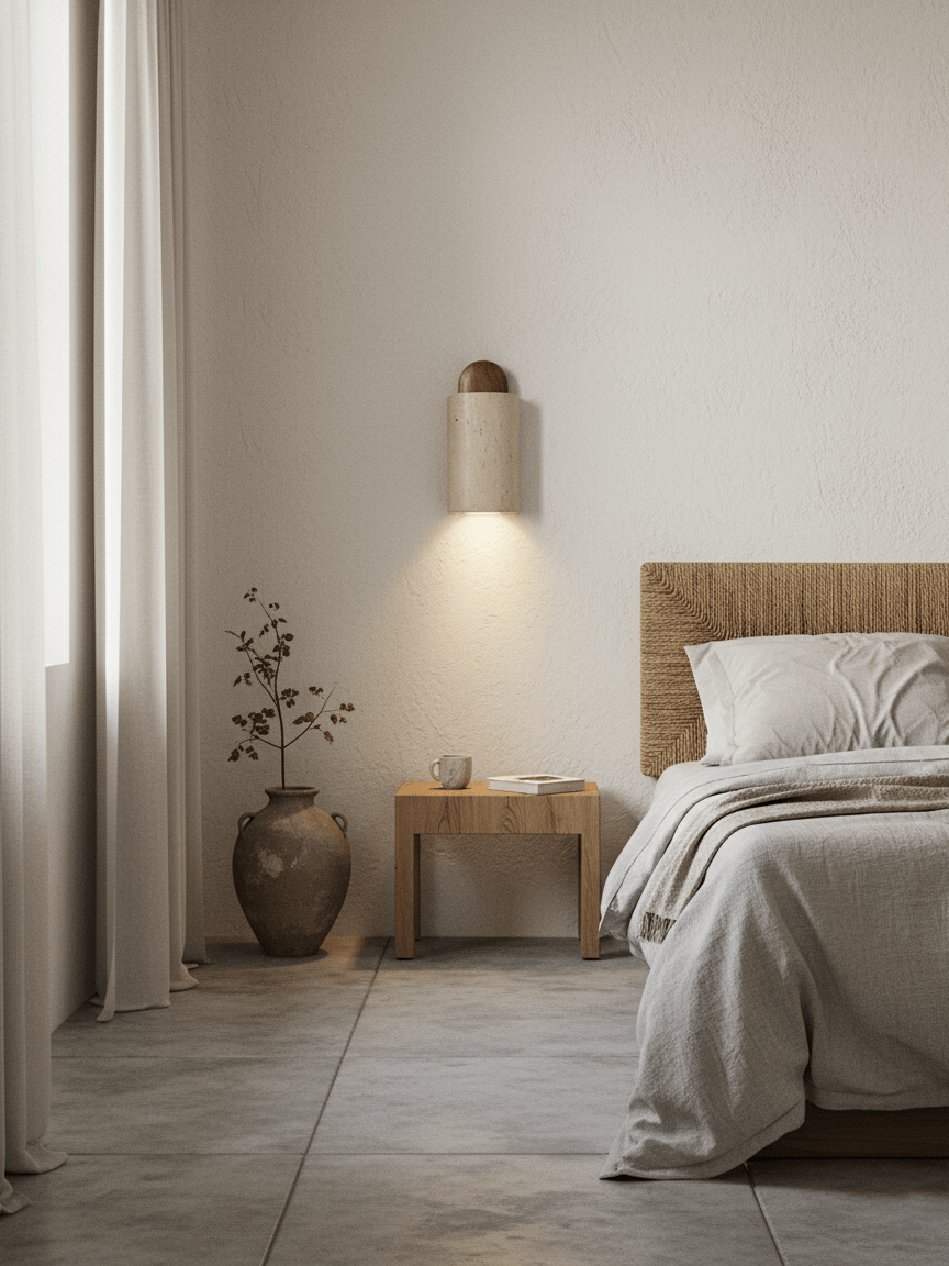 Travertine Cylinder Wall Sconce with Cap – Modern Natural Stone Lighting