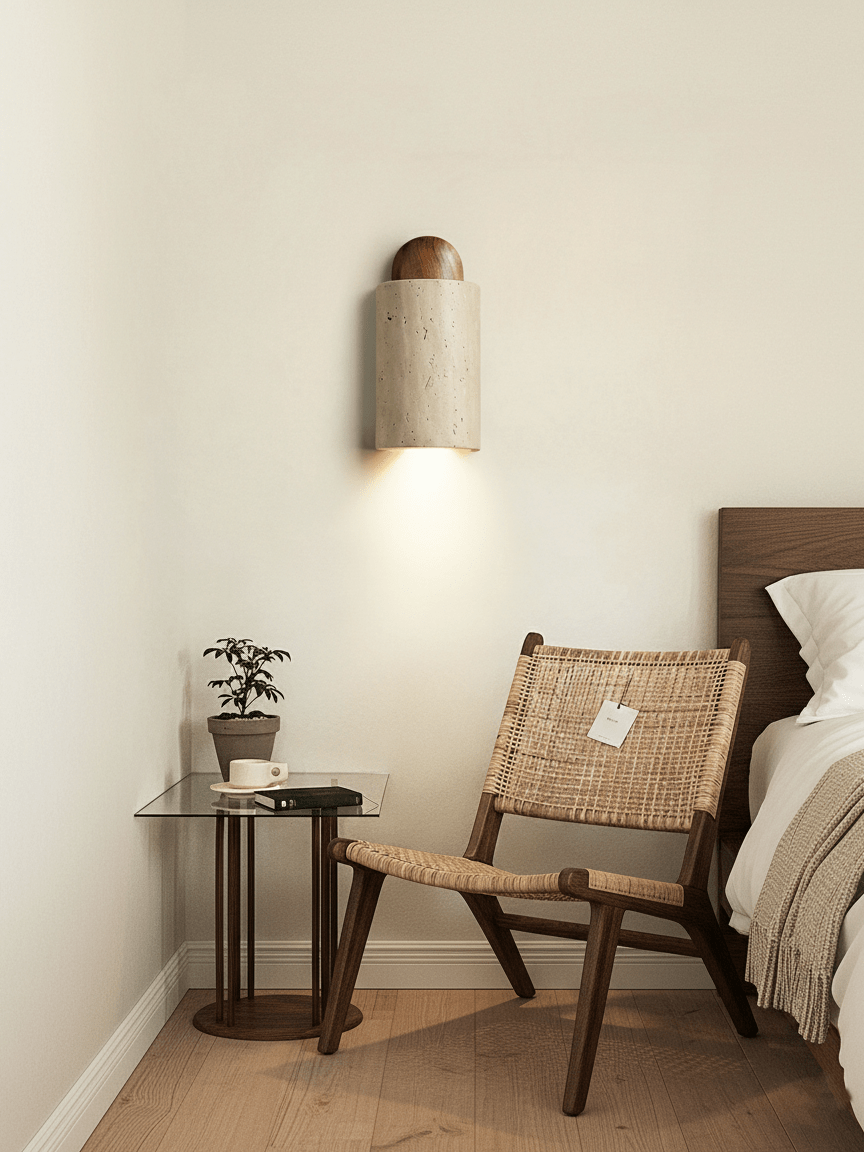 Travertine Cylinder Wall Sconce with Cap – Modern Natural Stone Lighting