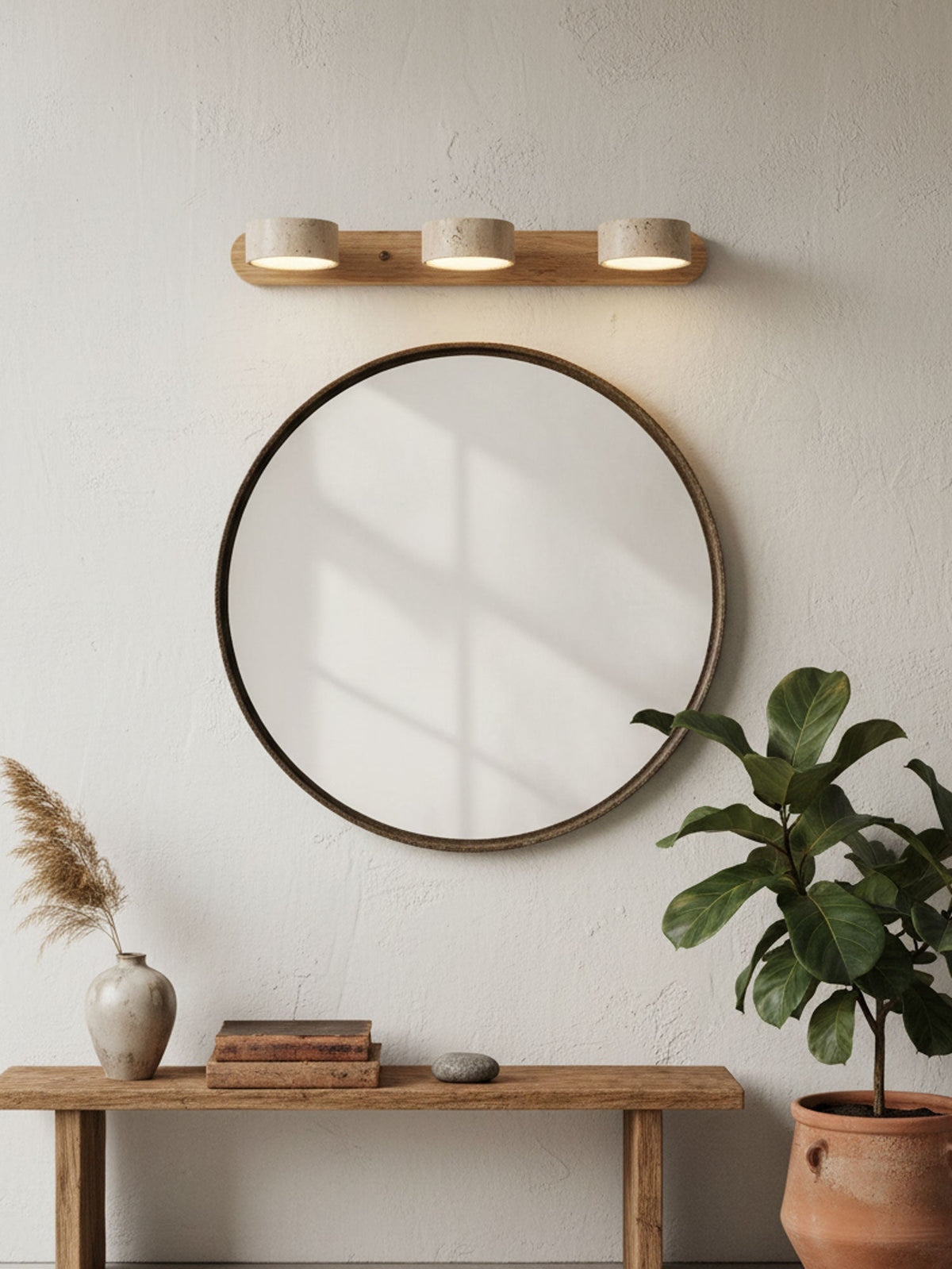 Travertine Duo Wall Sconce — Natural Stone LED Wall Light