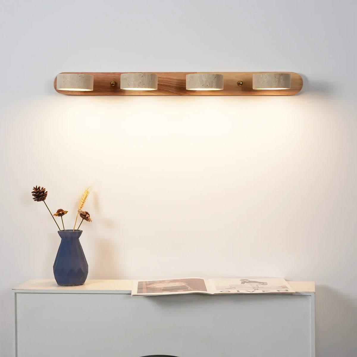 Travertine Duo Wood Wall Light 1