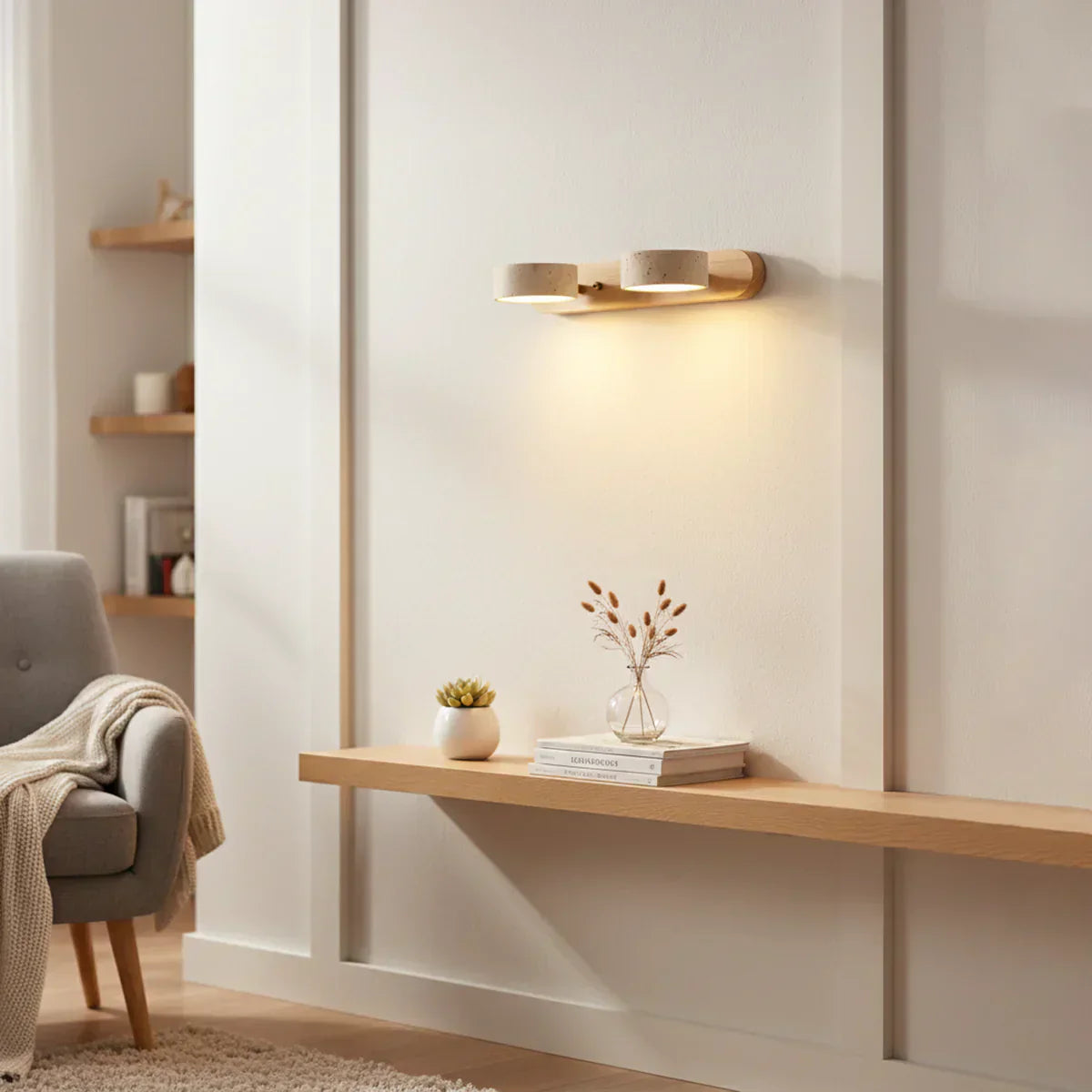Travertine Duo Wood Wall Light 1