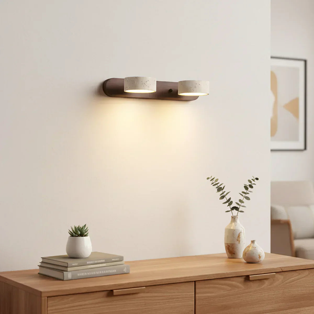 Travertine Duo Wood Wall Light 1
