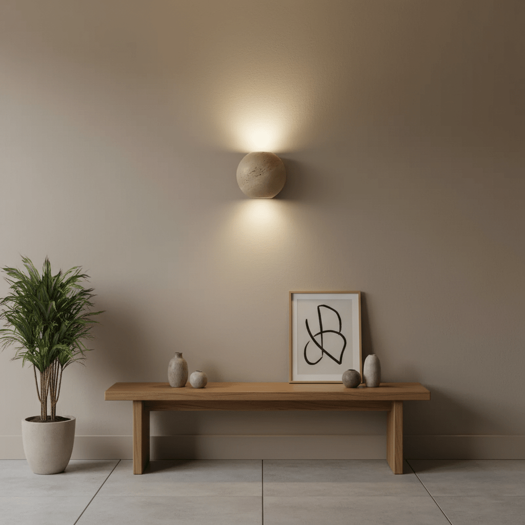 Travertine Globe Wall Sconce – Natural Stone Ambient Lighting