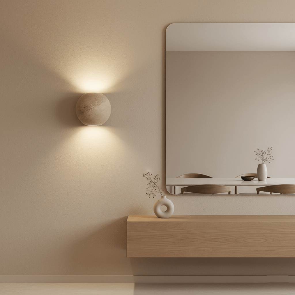 Travertine Globe Wall Sconce – Natural Stone Ambient Lighting