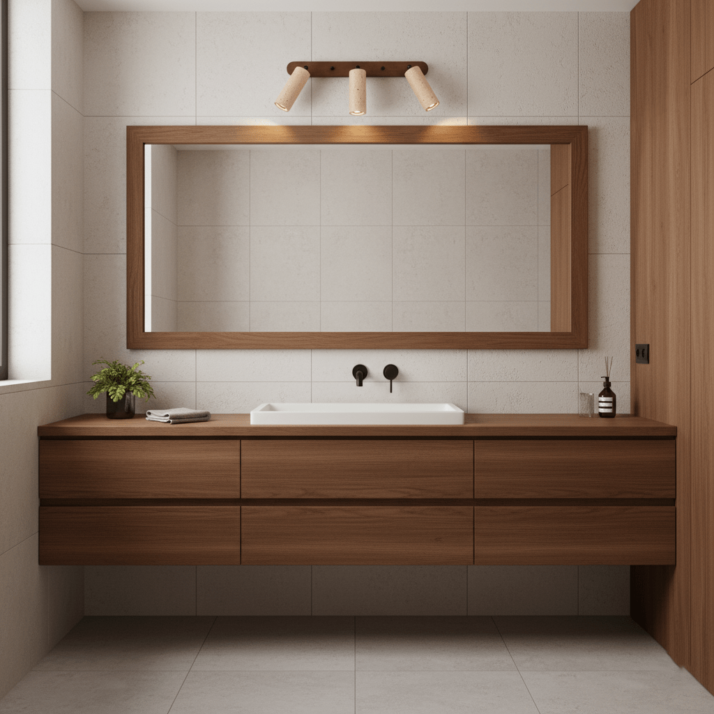 Travertine Triple Spotlight Wall Sconce in Walnut Wood
