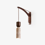 Travertine and Walnut Wall Sconce with Curved Wooden Arm