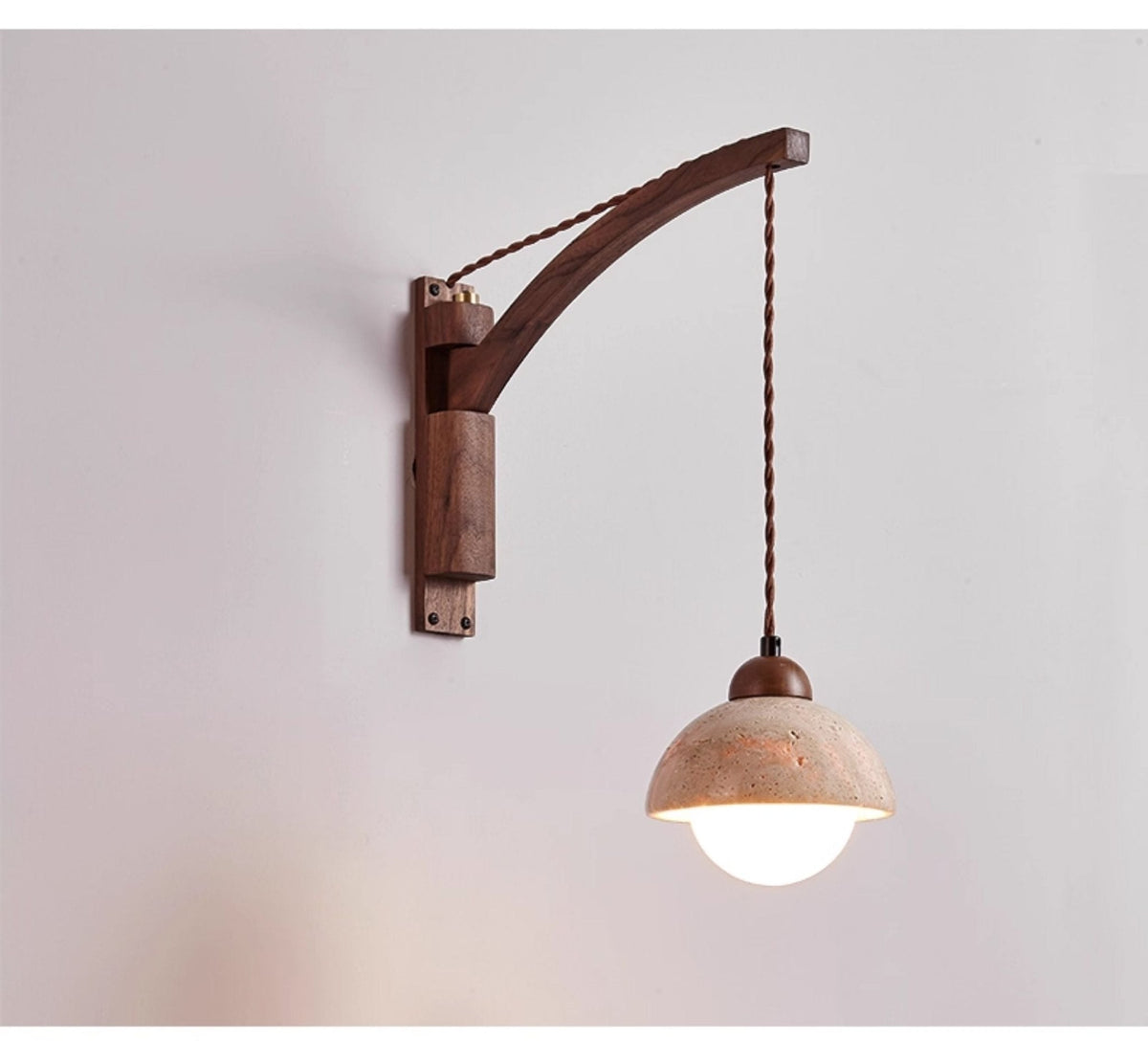 Travertine Swing Arm Wall Sconce with Wooden Accent