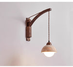 Travertine Swing Arm Wall Sconce with Wooden Accent