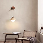 Travertine Swing Arm Wall Sconce with Wooden Accent