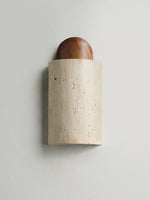 Travertine Capsule Wall Sconce in Walnut Wood – Modern Organic Lighting