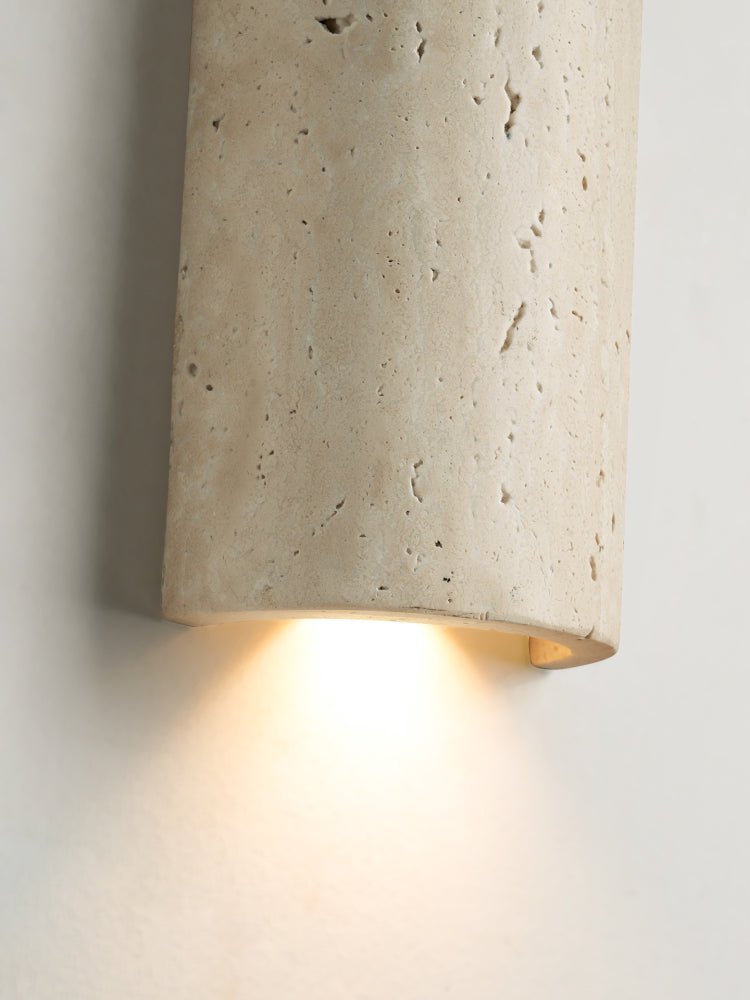Travertine Capsule Wall Sconce in Walnut Wood – Modern Organic Lighting