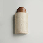 Travertine Capsule Wall Sconce in Walnut Wood – Modern Organic Lighting