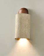 Travertine Capsule Wall Sconce in Walnut Wood – Modern Organic Lighting
