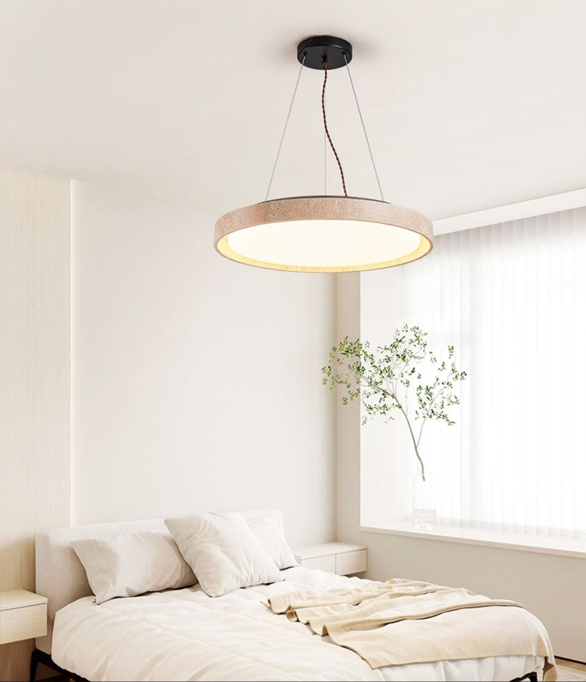 Travertine LED Pendant Light – Modern Stone Circle Pendant for Dining & Living