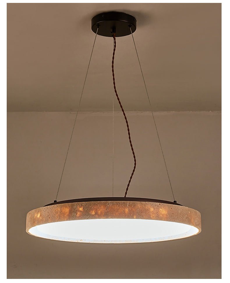 Travertine LED Pendant Light – Modern Stone Circle Pendant for Dining & Living