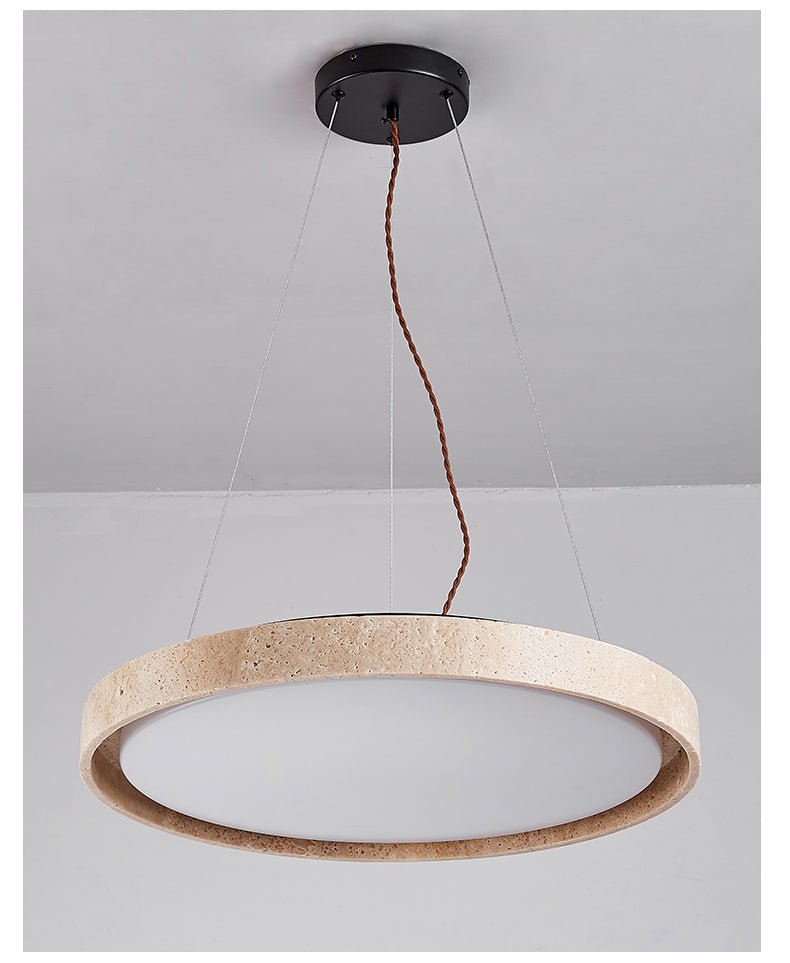 Travertine LED Pendant Light – Modern Stone Circle Pendant for Dining & Living