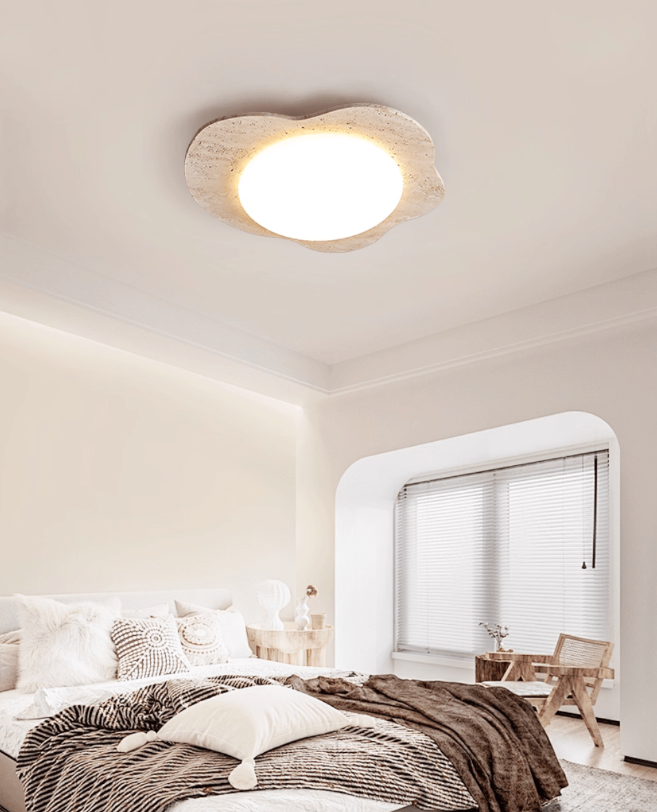 Travertine Cloud Flush Mount Ceiling Light in Natural Yellow Stone
