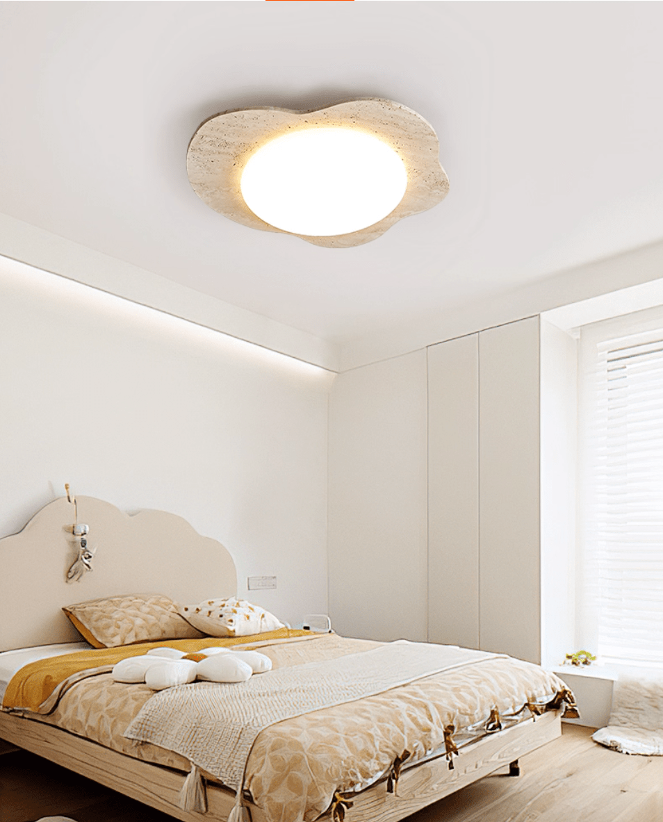 Travertine Cloud Flush Mount Ceiling Light in Natural Yellow Stone