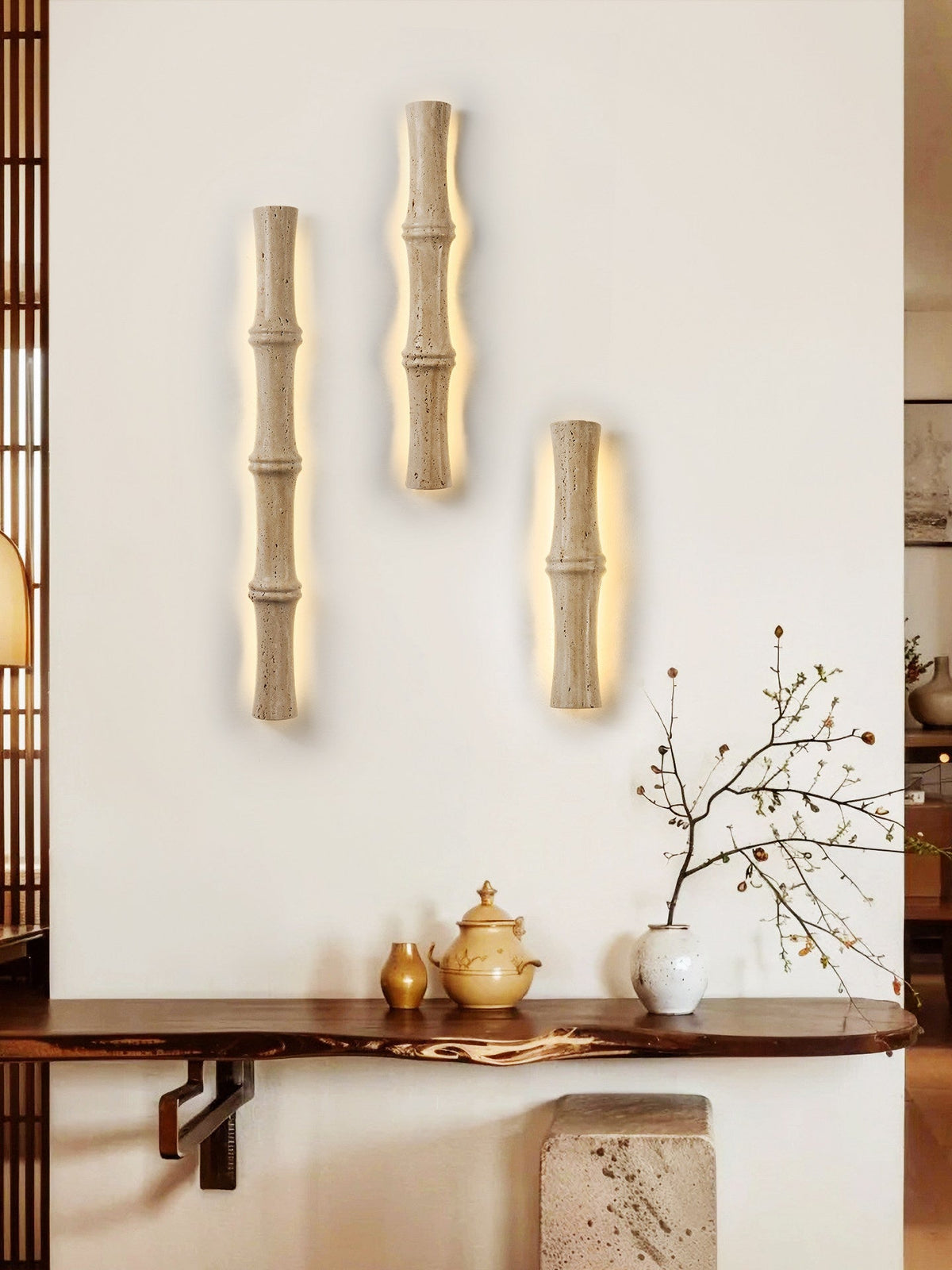 Travertine Column Glow Wall Sconce – Modern Stone LED Wall Light
