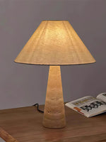 Travertine Column Table Lamp with Off-White Fabric Shade