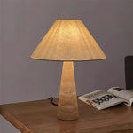 Travertine Column Table Lamp with Off-White Fabric Shade