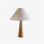 Travertine Column Table Lamp with Off-White Fabric Shade
