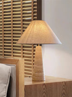 Travertine Column Table Lamp with Off-White Fabric Shade