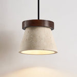 Travertine Cone Pendant Light with Wooden Ring Accent