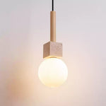 Travertine Cube Globe Pendant Light – Natural Stone & Wood Hanging Lamp
