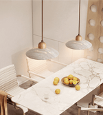 Travertine Dome Pendant Light – Natural Stone & Wood Hanging Lamp