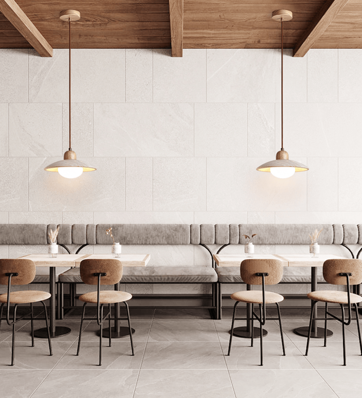 Travertine Dome Pendant Light – Natural Stone & Wood Hanging Lamp