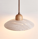 Travertine Dome Pendant Light – Natural Stone & Wood Hanging Lamp