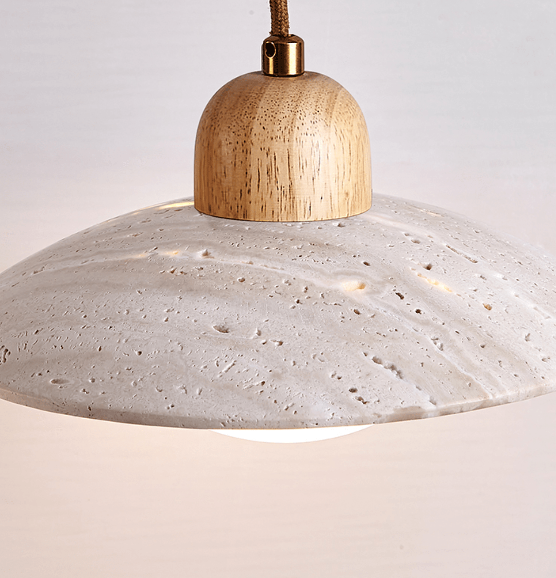 Travertine Dome Pendant Light – Natural Stone & Wood Hanging Lamp