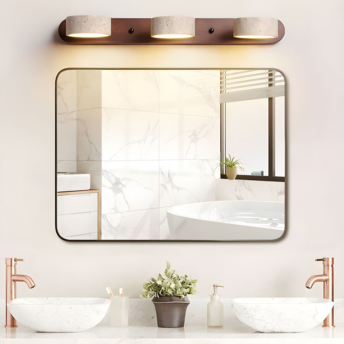 Travertine Duo Cordless LED Wall Sconce with Touch Dimming