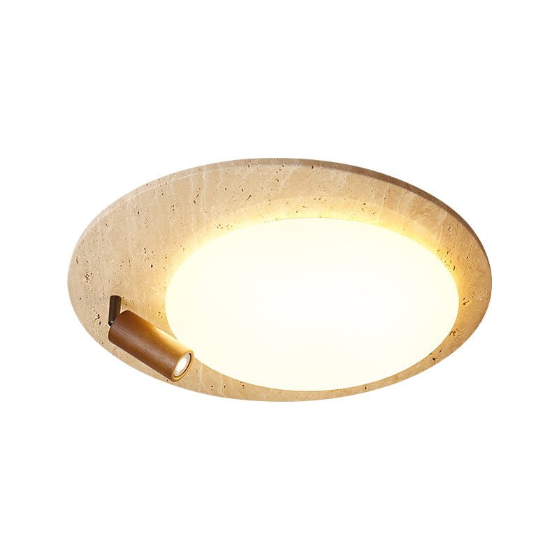 Travertine Oval Ceiling Light with Walnut Knob – Modern Natural Illumination