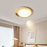 Travertine Oval Ceiling Light with Walnut Knob – Modern Natural Illumination