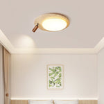 Travertine Oval Ceiling Light with Walnut Knob – Modern Natural Illumination