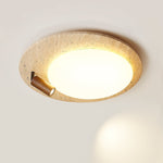 Travertine Oval Ceiling Light with Walnut Knob – Modern Natural Illumination