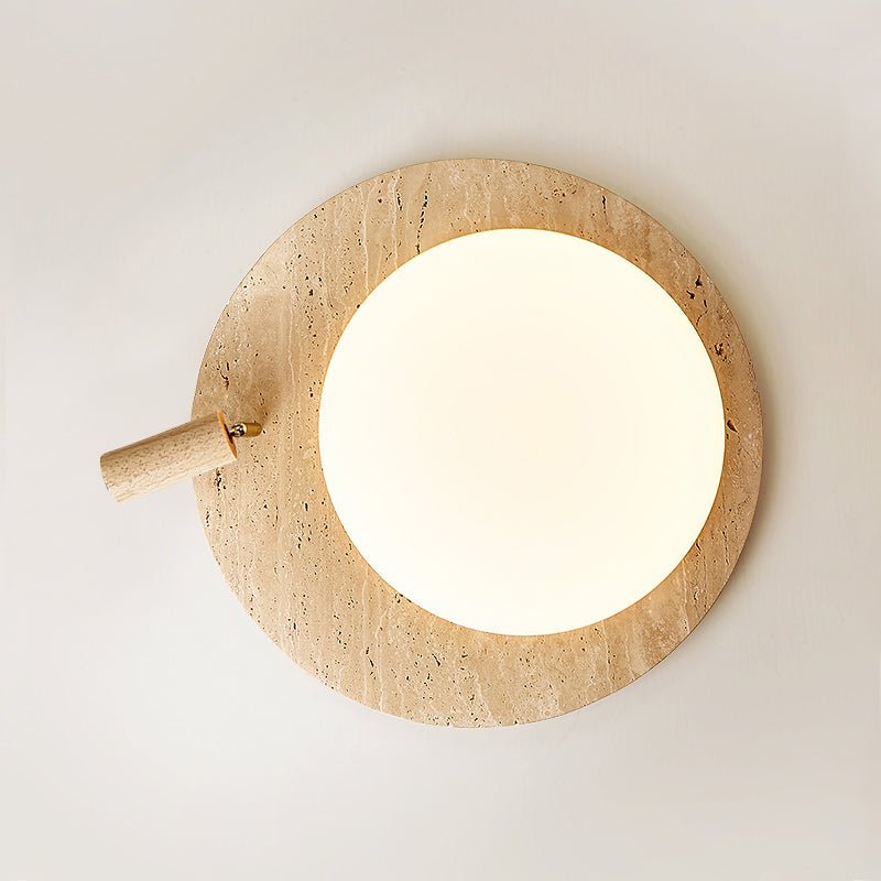 Travertine Oval Ceiling Light with Walnut Knob – Modern Natural Illumination