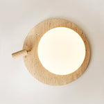 Travertine Oval Ceiling Light with Walnut Knob – Modern Natural Illumination