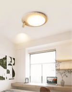 Travertine Oval Ceiling Light with Walnut Knob – Modern Natural Illumination
