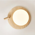 Travertine Oval Ceiling Light with Walnut Knob – Modern Natural Illumination