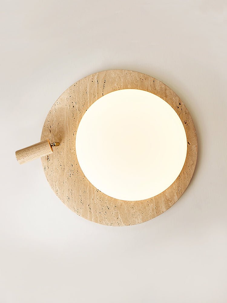 Travertine Oval Ceiling Light with Walnut Knob – Modern Natural Illumination