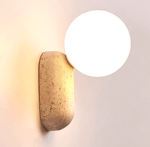 Travertine Pebble Wall Sconce with Opal Glass Globe for Modern Interiors