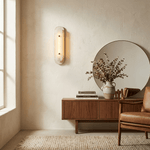 Travertine Pill Wall Sconce with Alabaster Glow and Aged Brass Accents