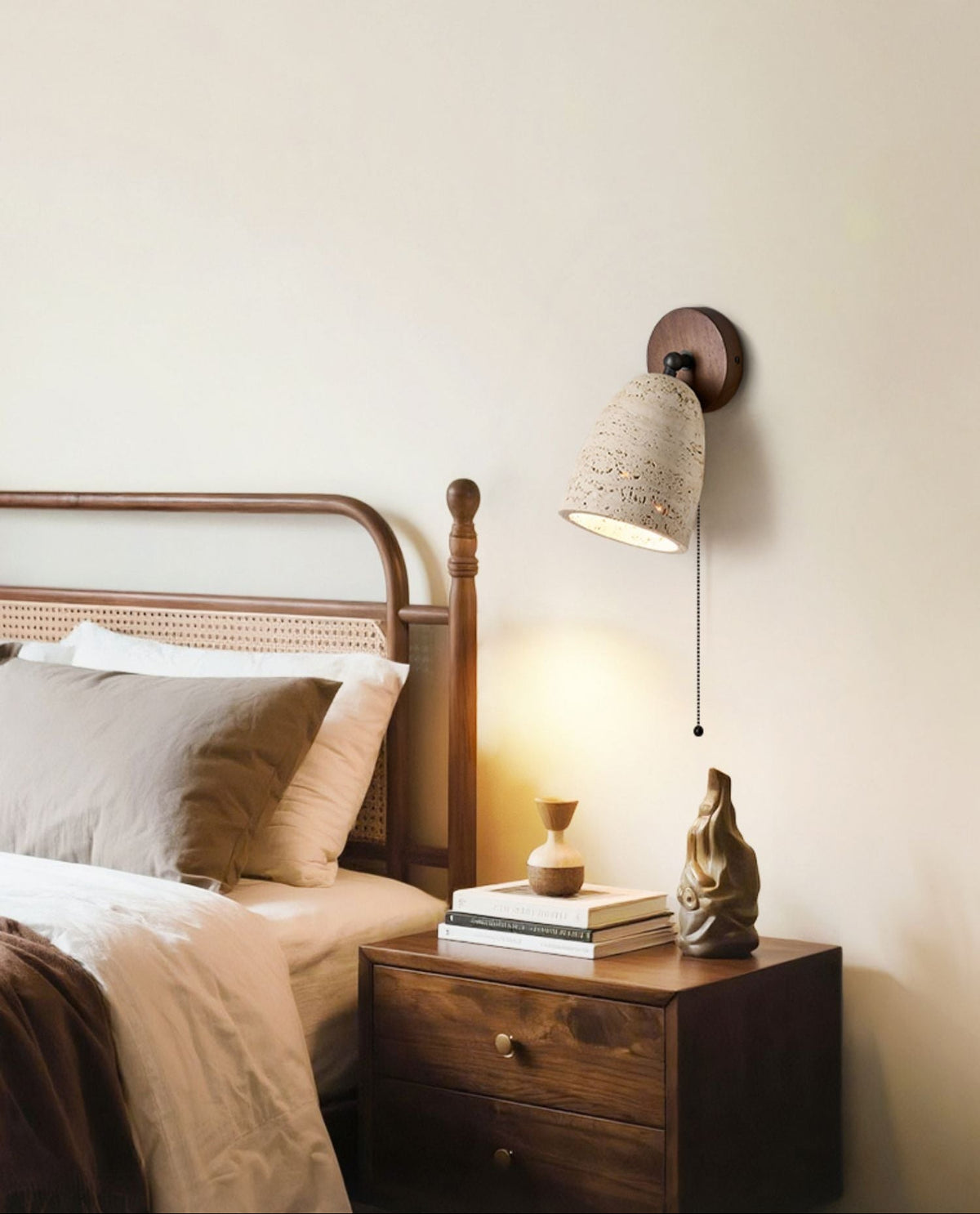 Travertine Pivoting Wall Sconce in Natural Stone and Walnut