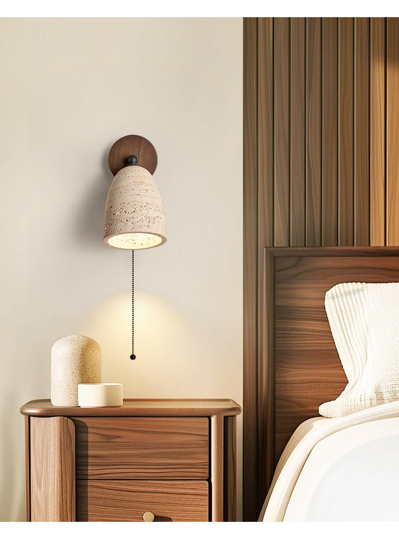 Travertine Pivoting Wall Sconce in Natural Stone and Walnut