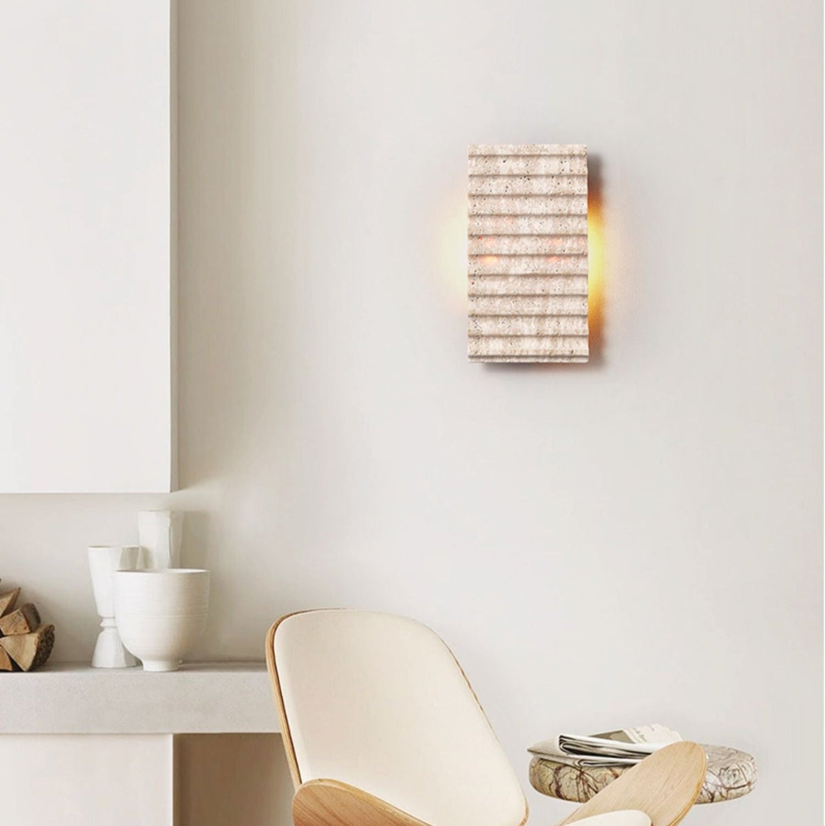 Ribbed Travertine Wall Sconce | Organic Modern Stone Lighting