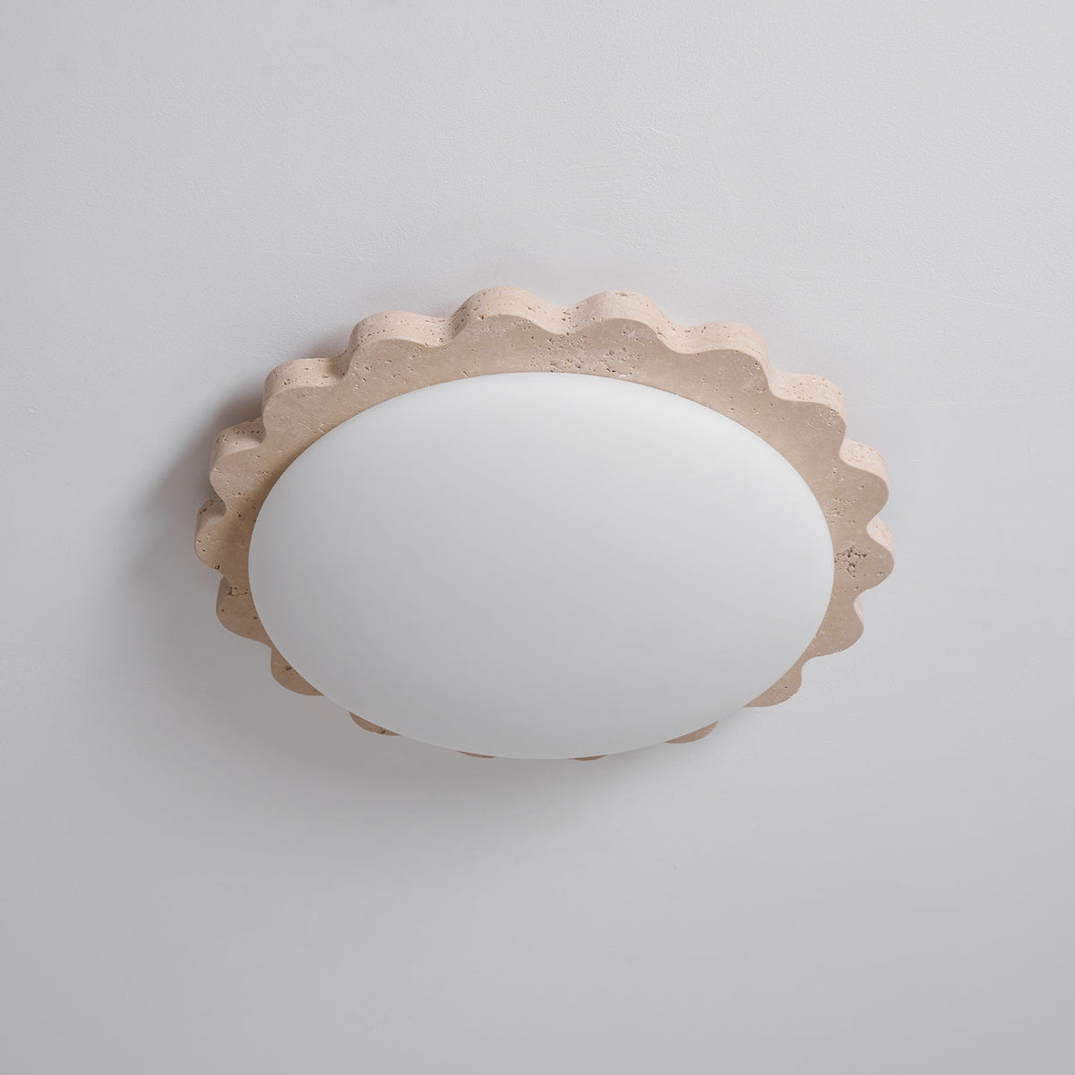 Travertine Scallop Edge Flush Mount Ceiling Light, Natural Stone LED
