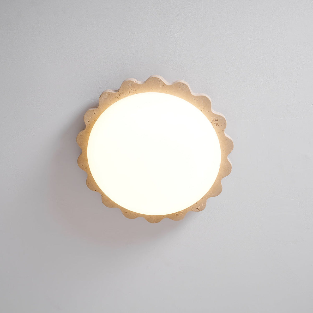 Travertine Scallop Edge Flush Mount Ceiling Light, Natural Stone LED